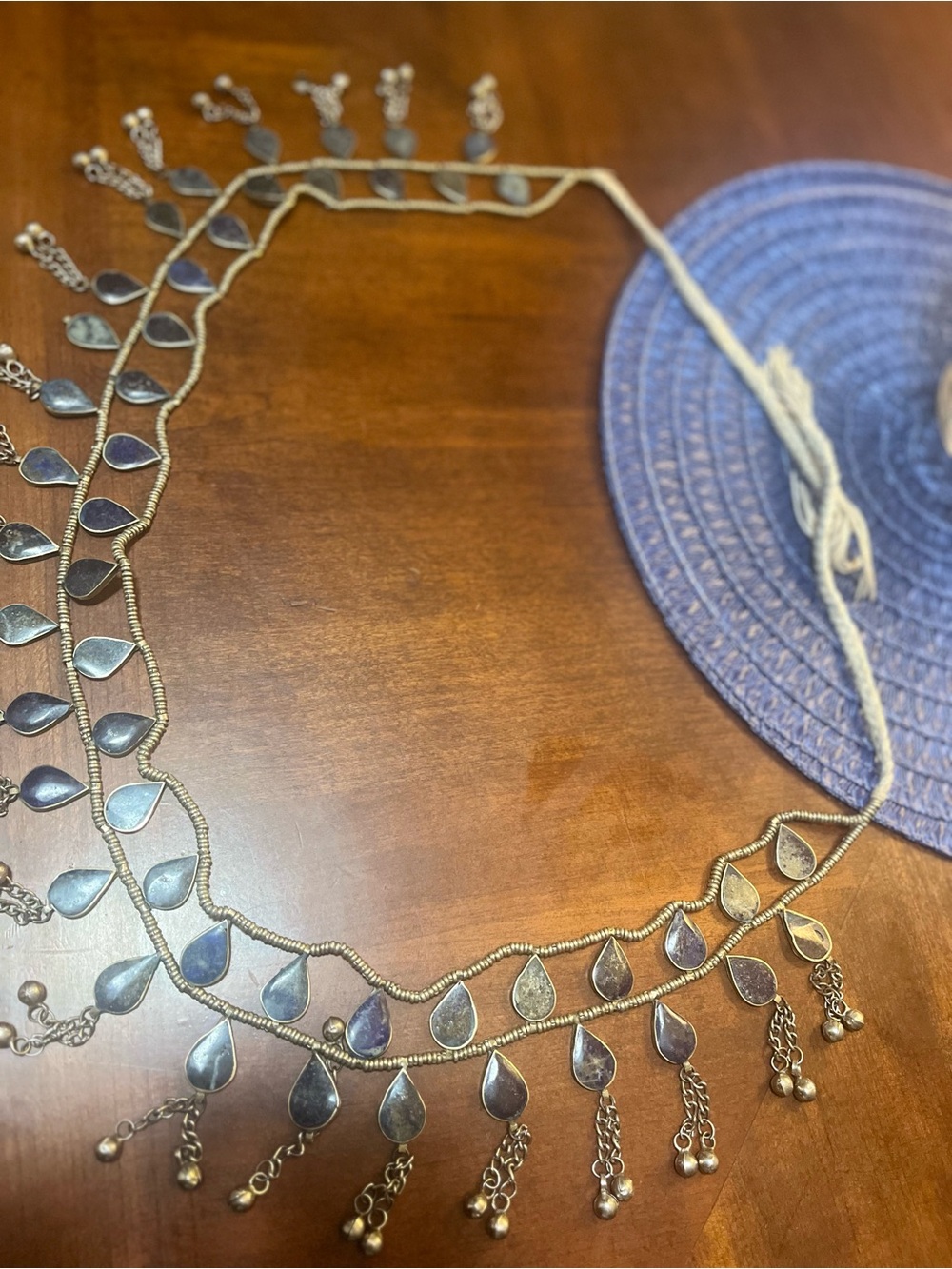 Gold-Tone Teardrop Dangle Waist Belt with Bead Tassels